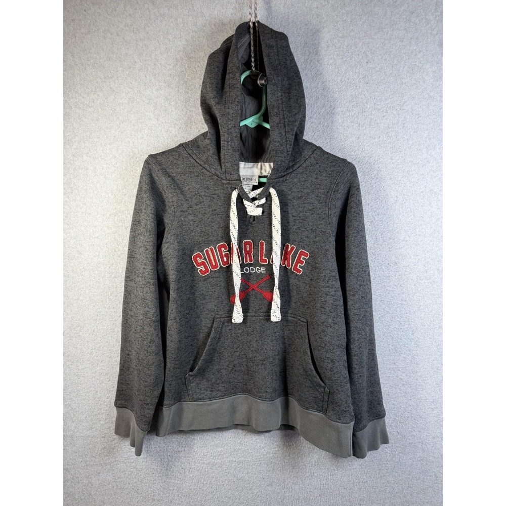 Artisans Hoodie Womens Small Gray Pullover Fleece Sugar Lake Lodge Graphic